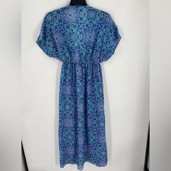 Primark Blue Floral Maxi Swim Coverup Dress Dolman Sleeves size XS - Picture 3 of 3